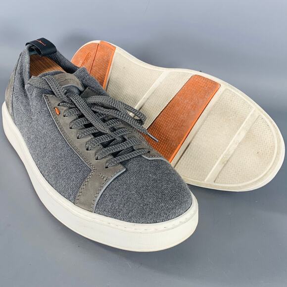 SANTONI Size 11 Grey Canvas Knit Lace-Up Sneakers - Picture 5 of 8